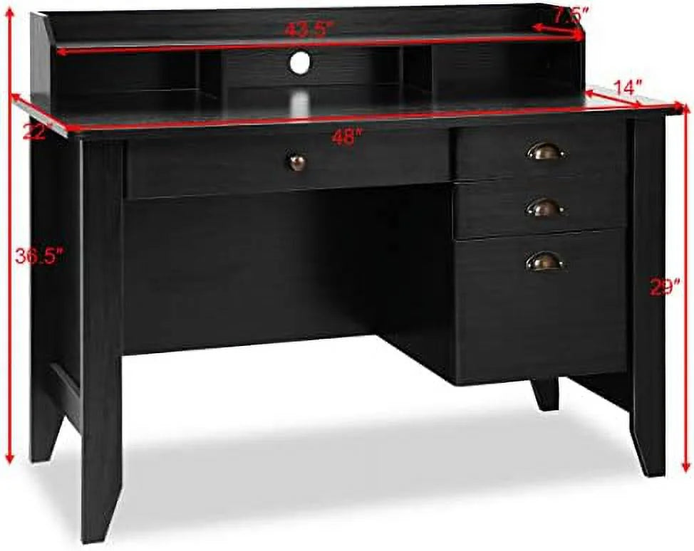Brown Wooden Computer Desk with 4 Drawers and Bookshelf Q833