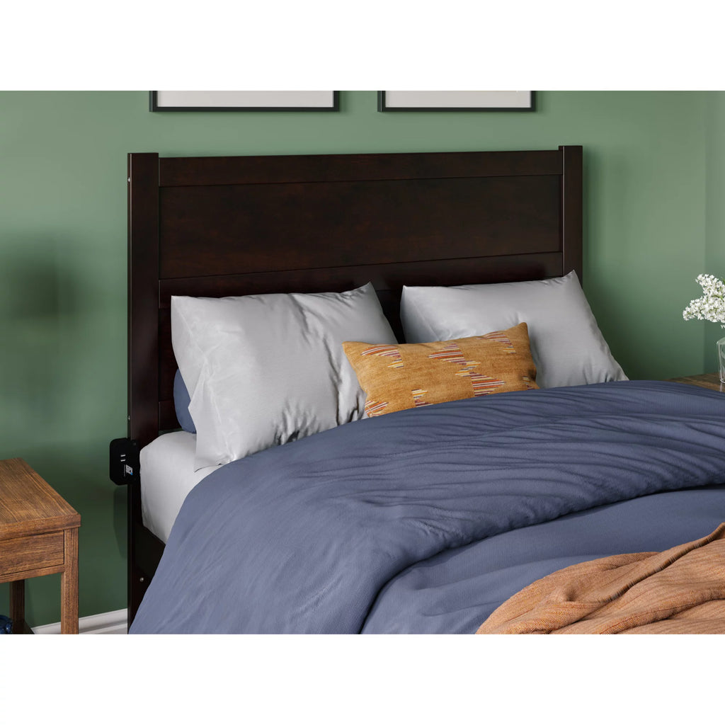 Full Solid Wood Bed with 2 Drawers and USB Charger in Espresso W65545