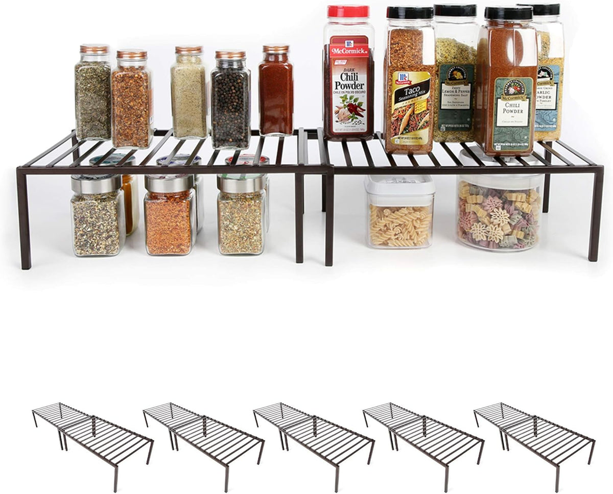 Charcoal Gray Steel Metal Cabinet Storage Shelf, Set of 6, Expandable 16-32 x 10 Inch K551